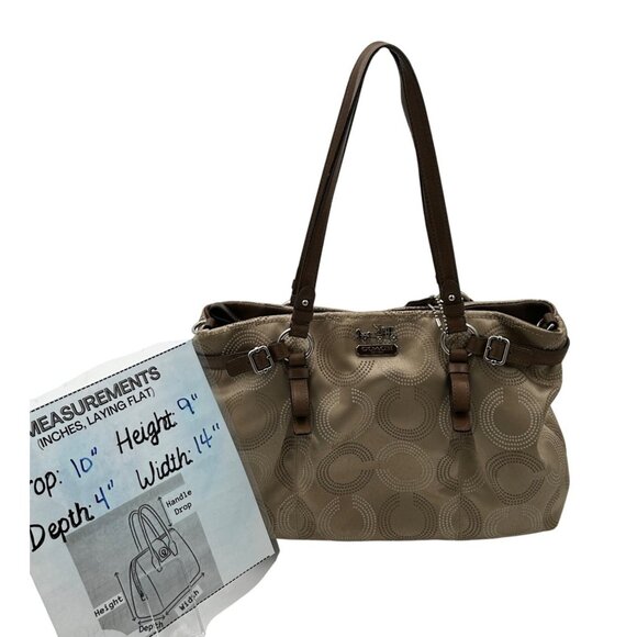 COACH Poppy Signature Glam Tote Women’s Bag Khaki Brown 19966 Retro Designer - Picture 5 of 14
